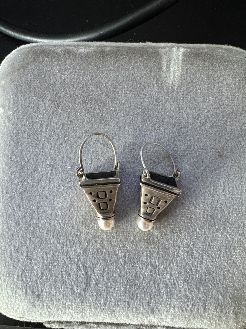 Lisa Jenks Sterling Silver Geometric Pearl Drop Earrings